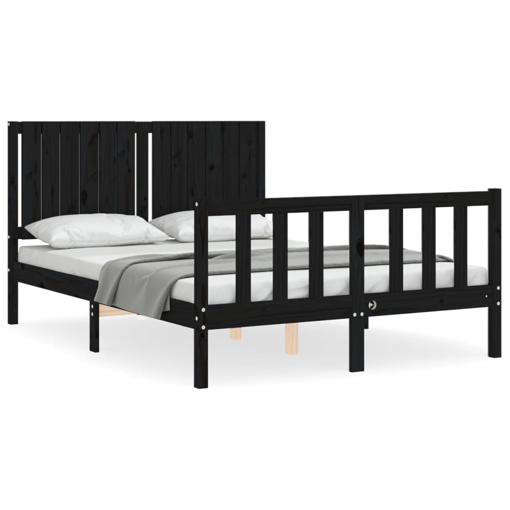 Bed Frame without Mattress Black 135x190 cm Solid Wood Pine
