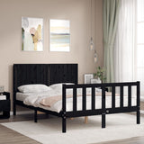 Bed Frame without Mattress Black 135x190 cm Solid Wood Pine - Side View