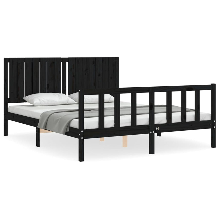 Bed Frame without Mattress Black 150x200 cm Solid Wood Pine