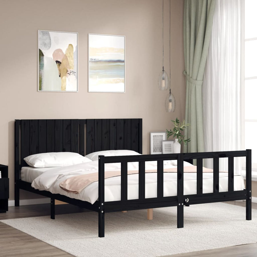 Bed Frame without Mattress Black 150x200 cm Solid Wood Pine