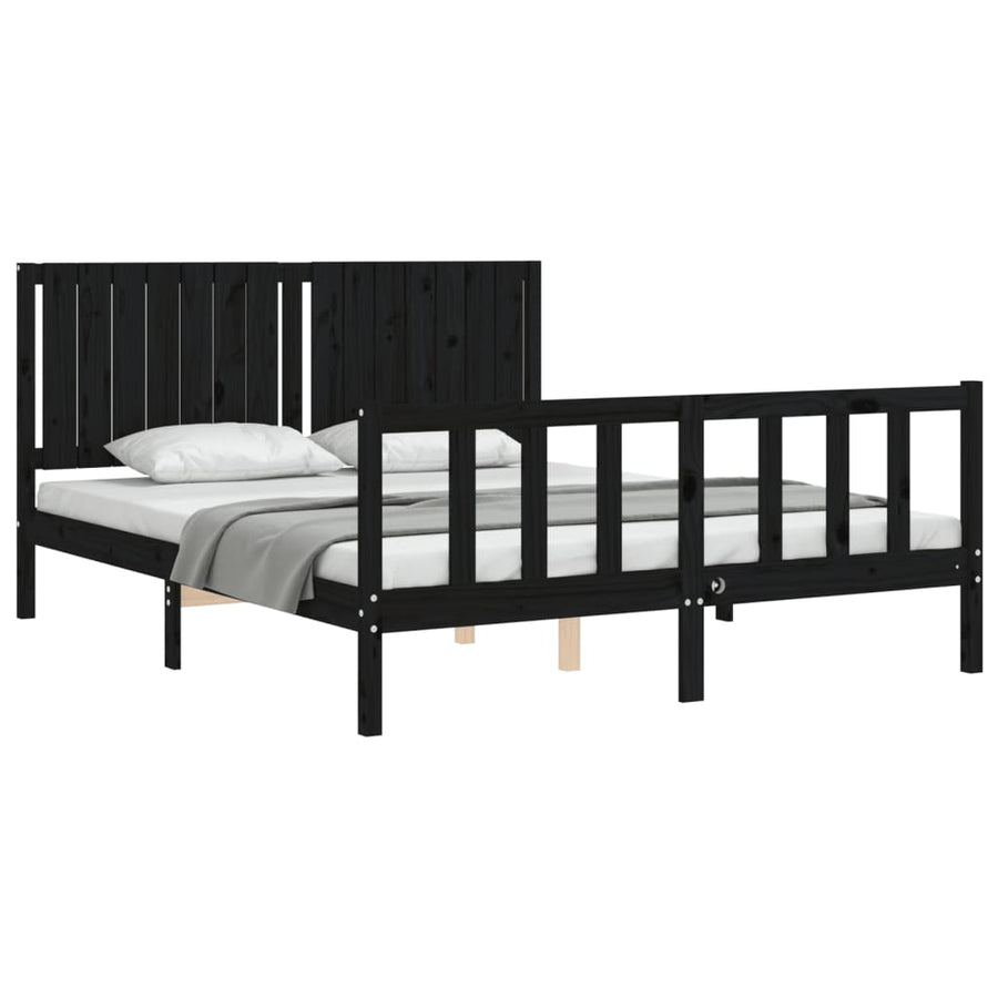 Bed Frame without Mattress Black 150x200 cm Solid Wood Pine