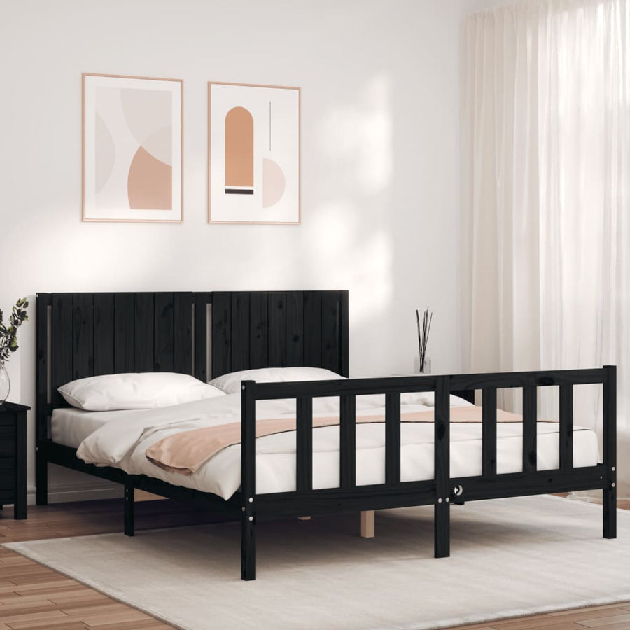 Bed Frame without Mattress Black 150x200 cm Solid Wood Pine