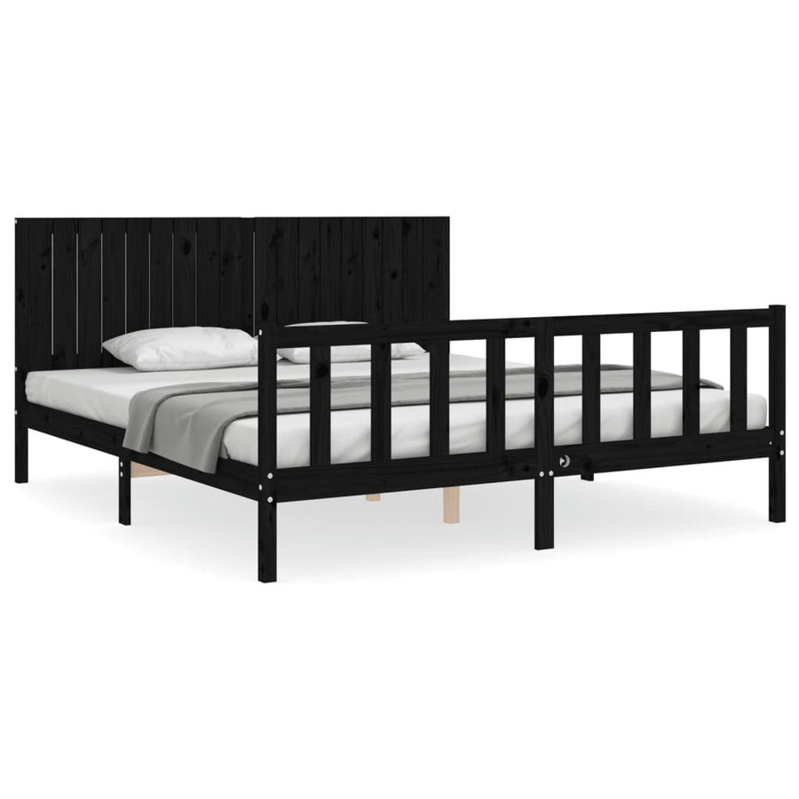 Bed Frame without Mattress Black 183x203 cm King Solid Wood Pine