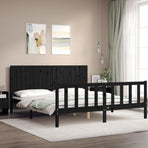 Bed Frame without Mattress Black 183x203 cm King Solid Wood Pine