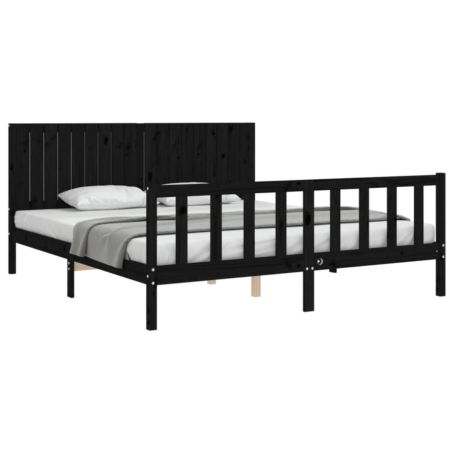 Bed Frame without Mattress Black 183x203 cm King Solid Wood Pine