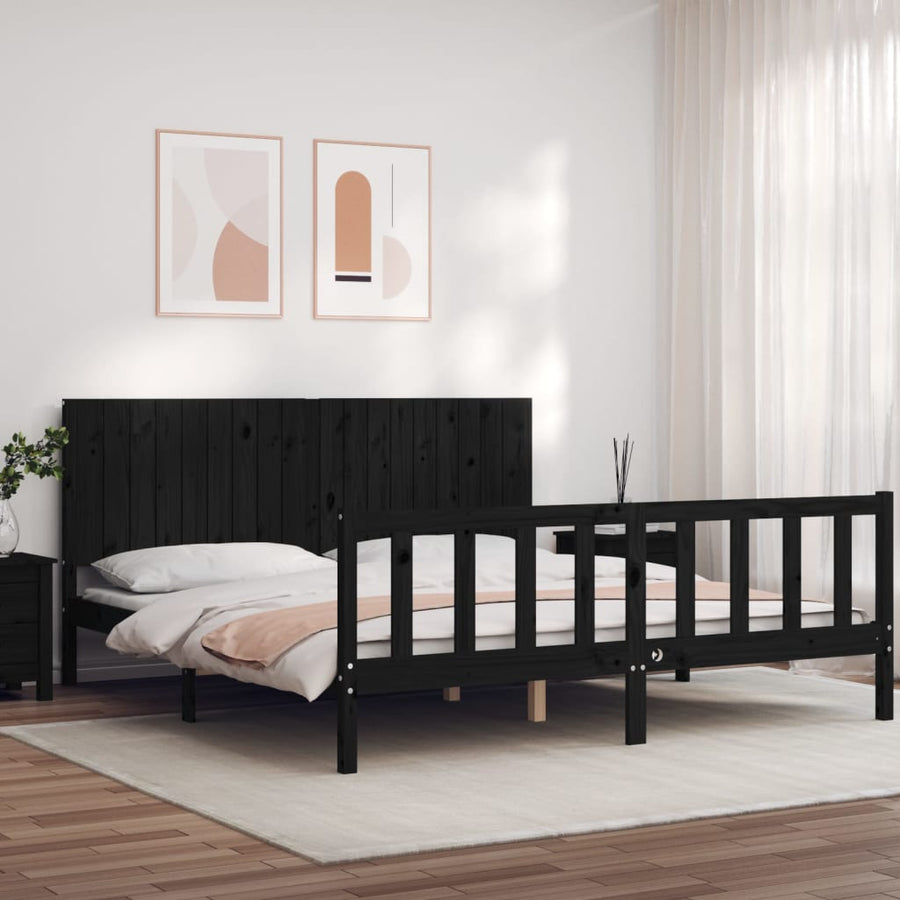 Bed Frame without Mattress Black 183x203 cm King Solid Wood Pine