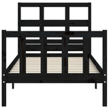 Bed Frame without Mattress Black 90x190 cm Solid Wood Pine - Rear View