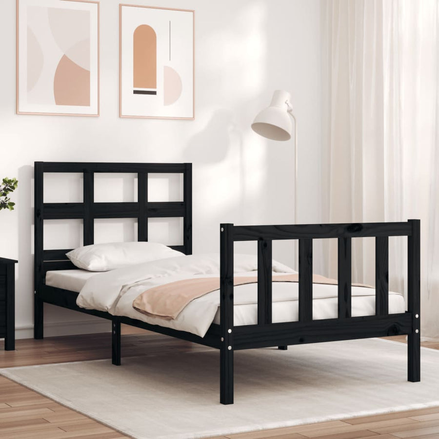 Bed Frame without Mattress Black 90x190 cm Solid Wood Pine