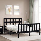 Bed Frame without Mattress Black 135x190 cm Solid Wood Pine - Side View