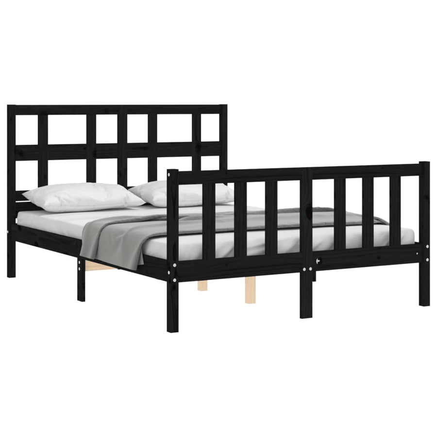 Bed Frame without Mattress Black 135x190 cm Solid Wood Pine