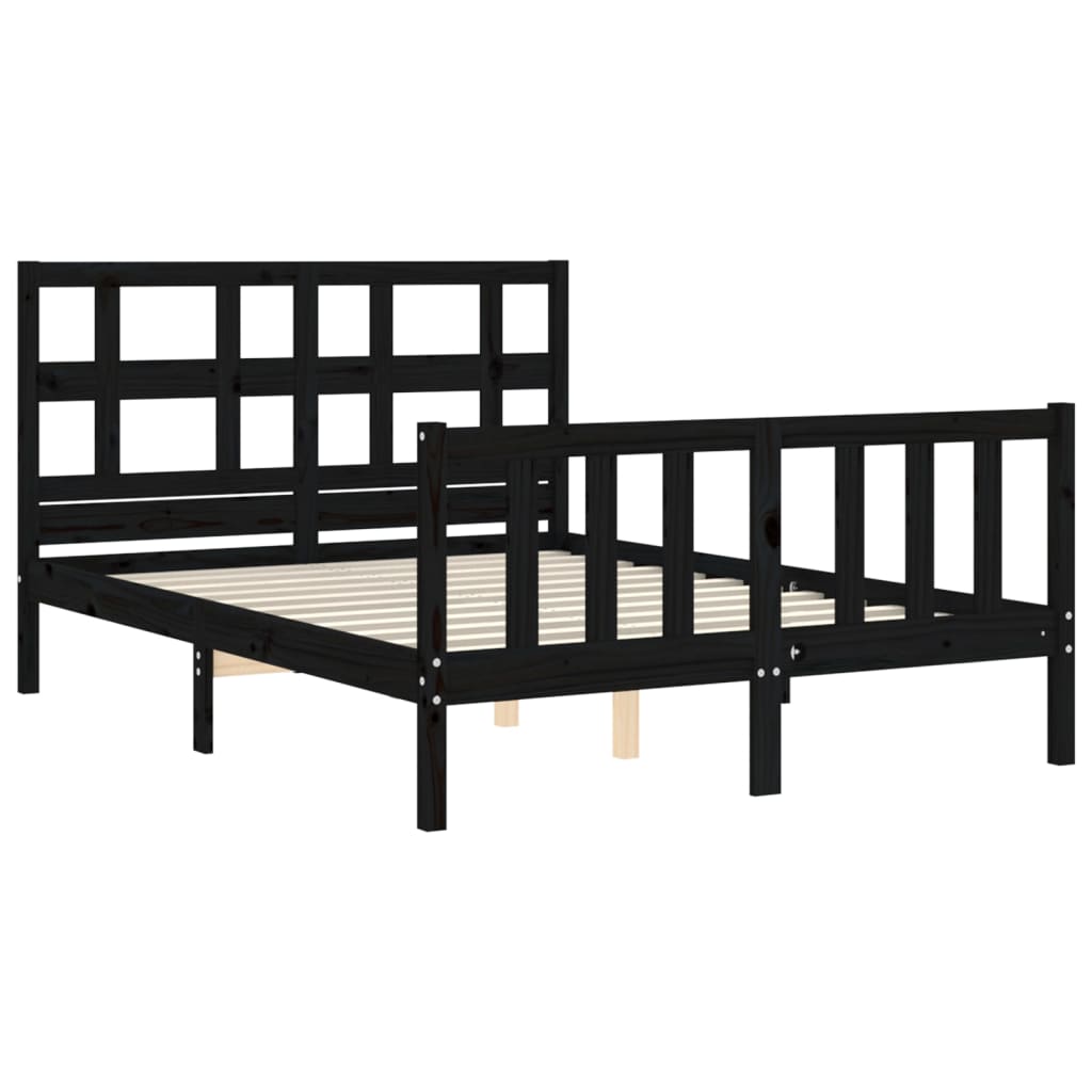 Bed Frame without Mattress Black 135x190 cm Solid Wood Pine