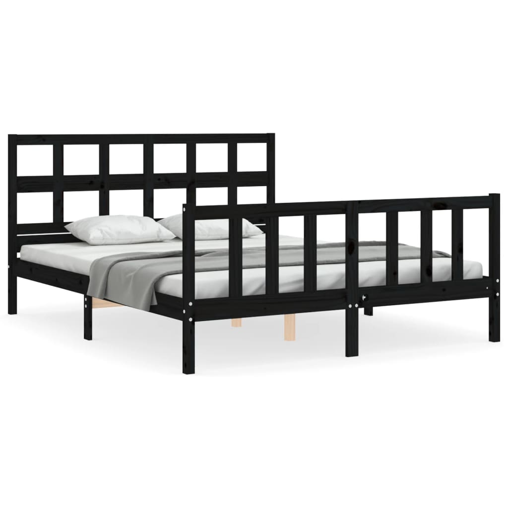 Bed Frame without Mattress Black 150x200 cm Solid Wood Pine