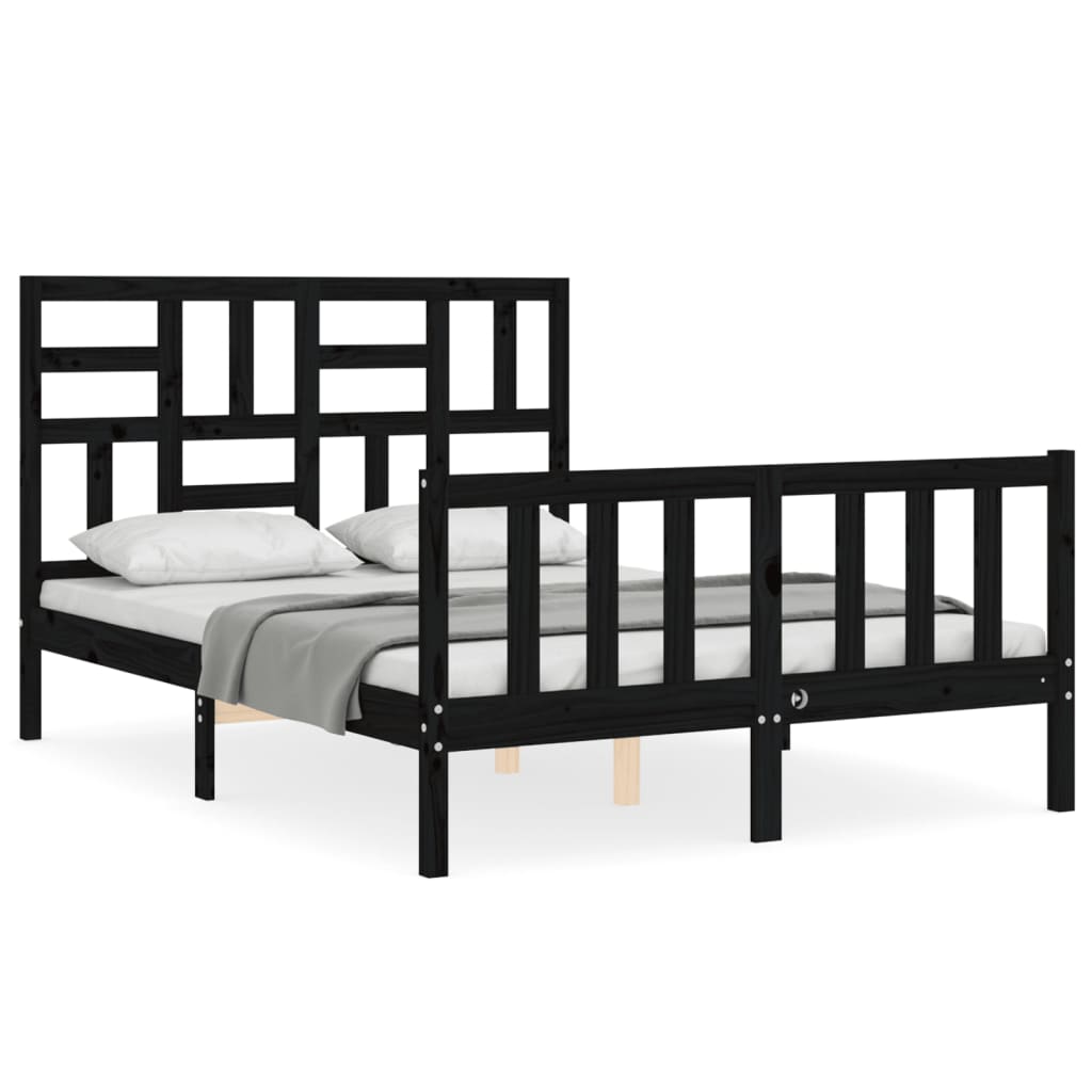Bed Frame without Mattress Black 135x190 cm Solid Wood Pine