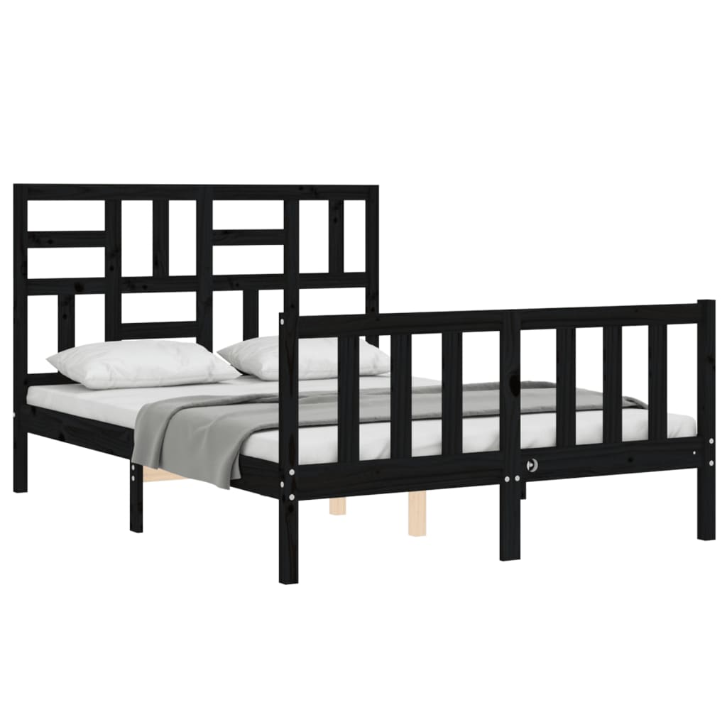 Bed Frame without Mattress Black 135x190 cm Solid Wood Pine