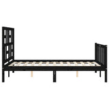 Bed Frame without Mattress Black 135x190 cm Solid Wood Pine - Close-Up Angle