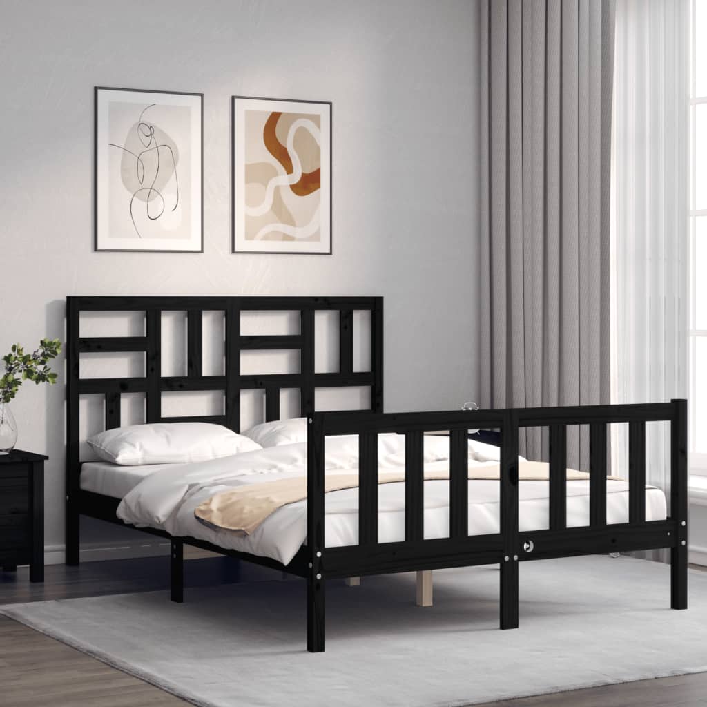 Bed Frame without Mattress Black 135x190 cm Solid Wood Pine