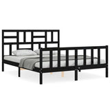 Bed Frame without Mattress Black 150x200 cm Solid Wood Pine - Front View