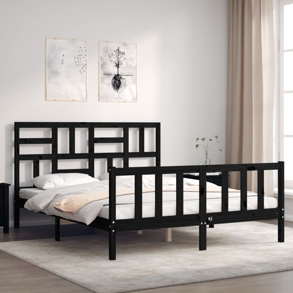 Bed Frame without Mattress Black 150x200 cm Solid Wood Pine
