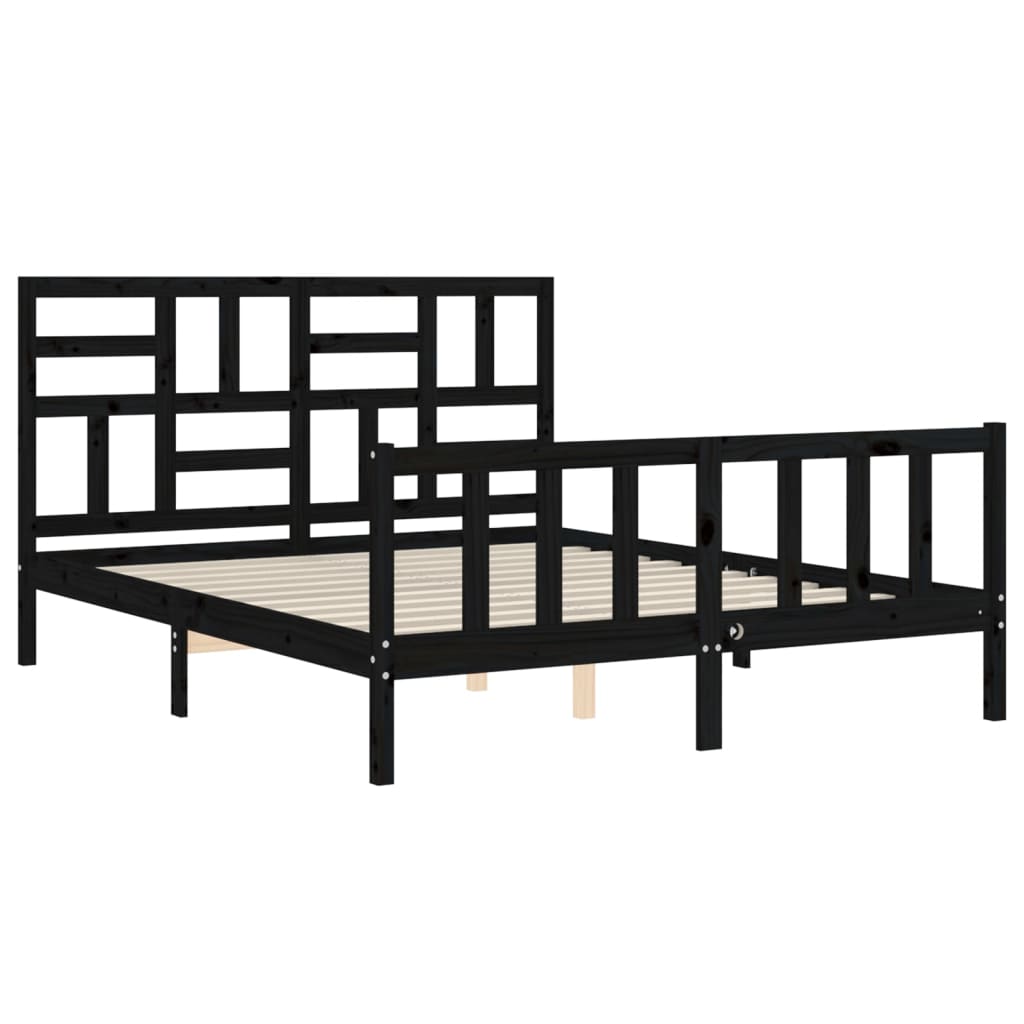 Bed Frame without Mattress Black 150x200 cm Solid Wood Pine