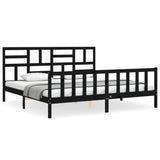 Bed Frame without Mattress Black 183x203 cm King Solid Wood Pine - Front View