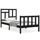 Bed Frame without Mattress Black 90x190 cm Solid Wood Pine - Front View