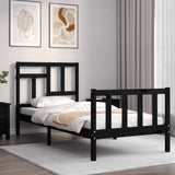 Bed Frame without Mattress Black 90x190 cm Solid Wood Pine - Side View
