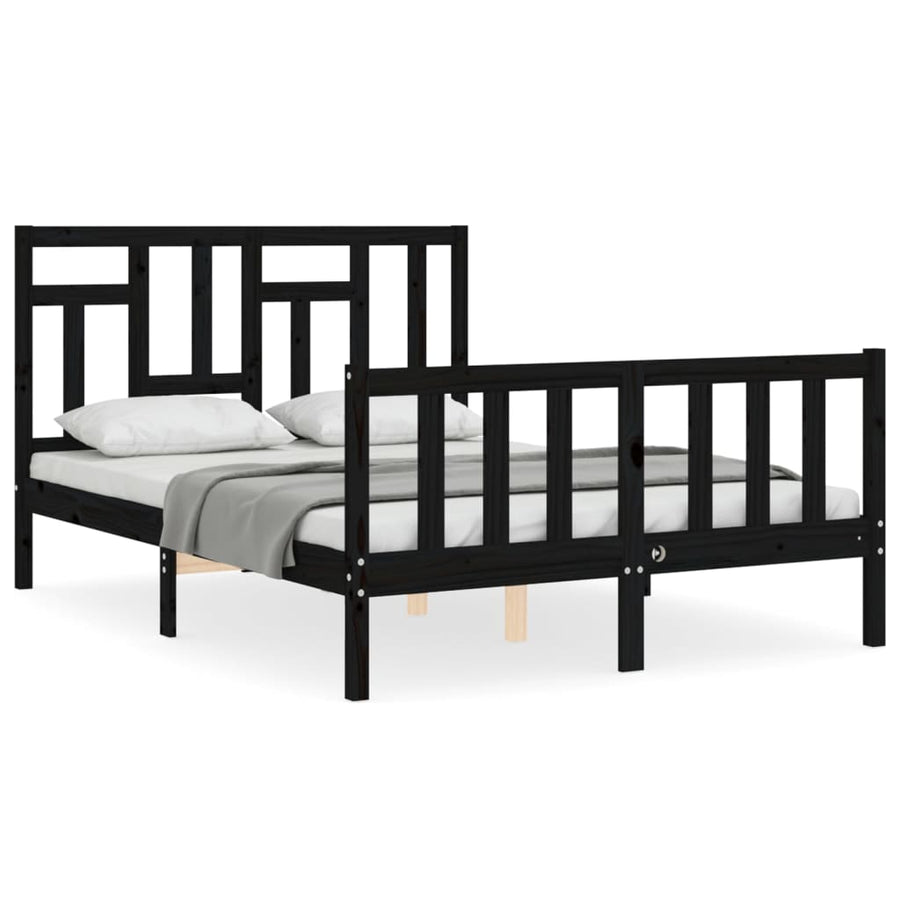 Bed Frame without Mattress Black 135x190 cm Solid Wood Pine