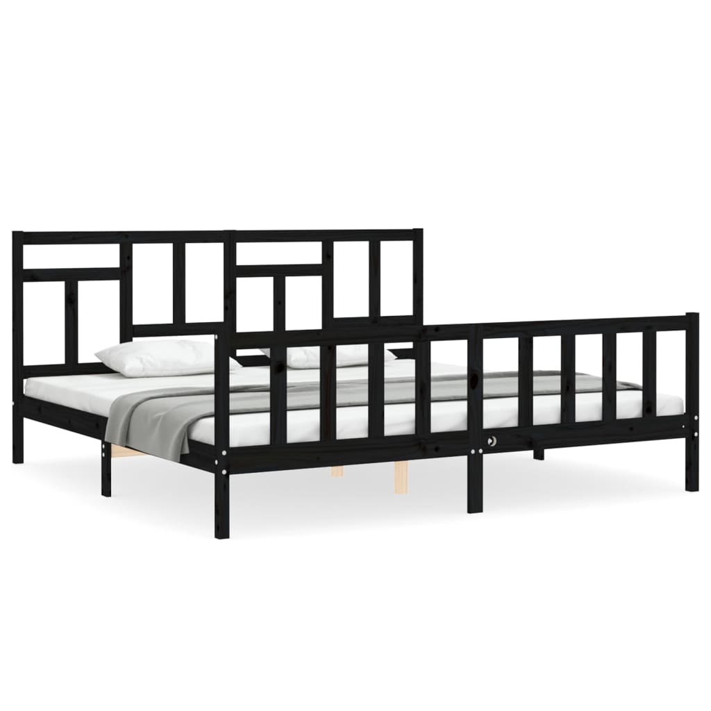 Bed Frame without Mattress Black 183x203 cm King Solid Wood Pine
