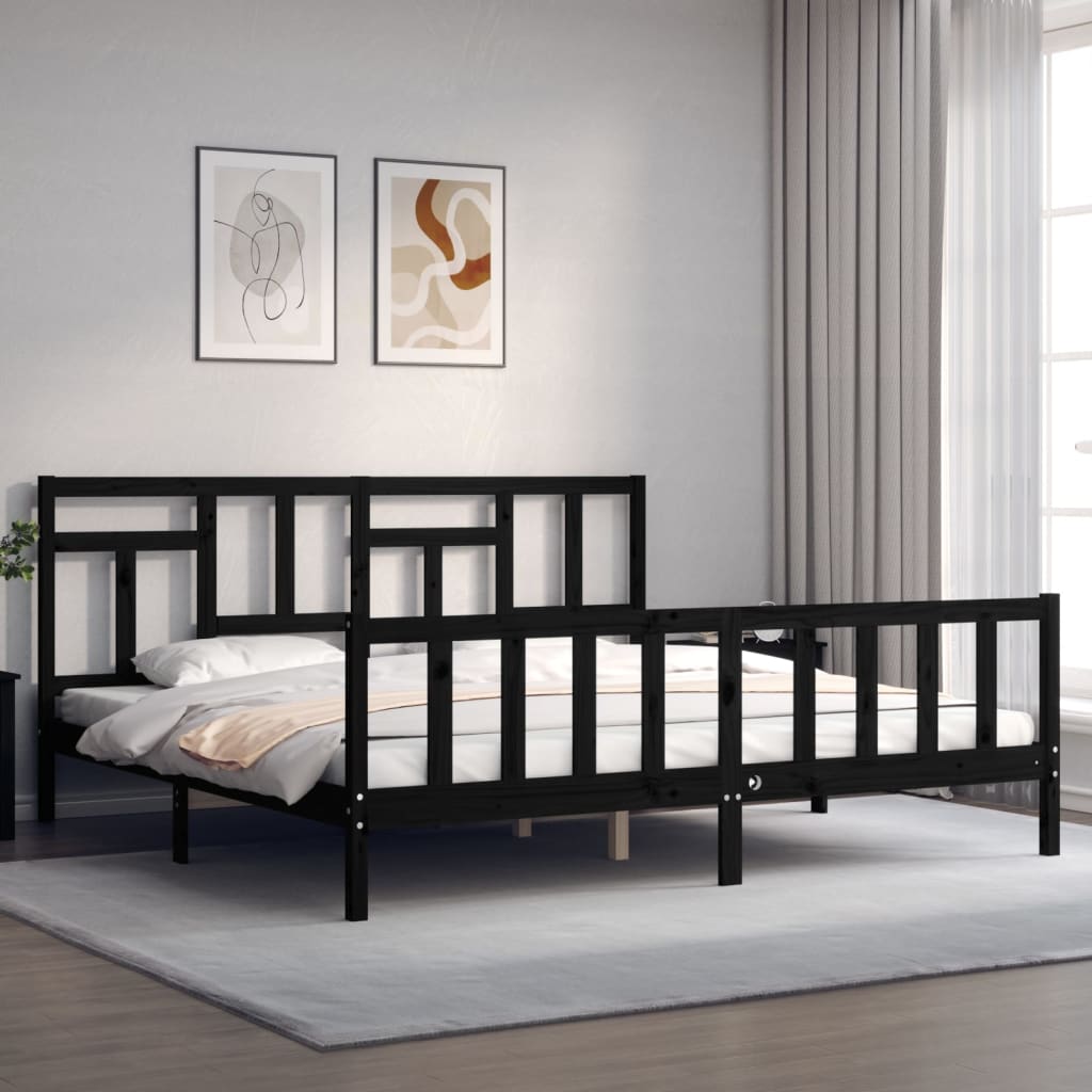 Bed Frame without Mattress Black 183x203 cm King Solid Wood Pine