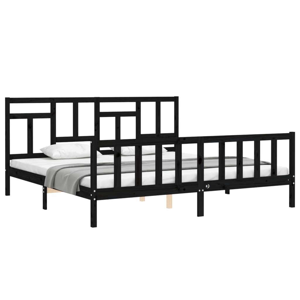 Bed Frame without Mattress Black 183x203 cm King Solid Wood Pine