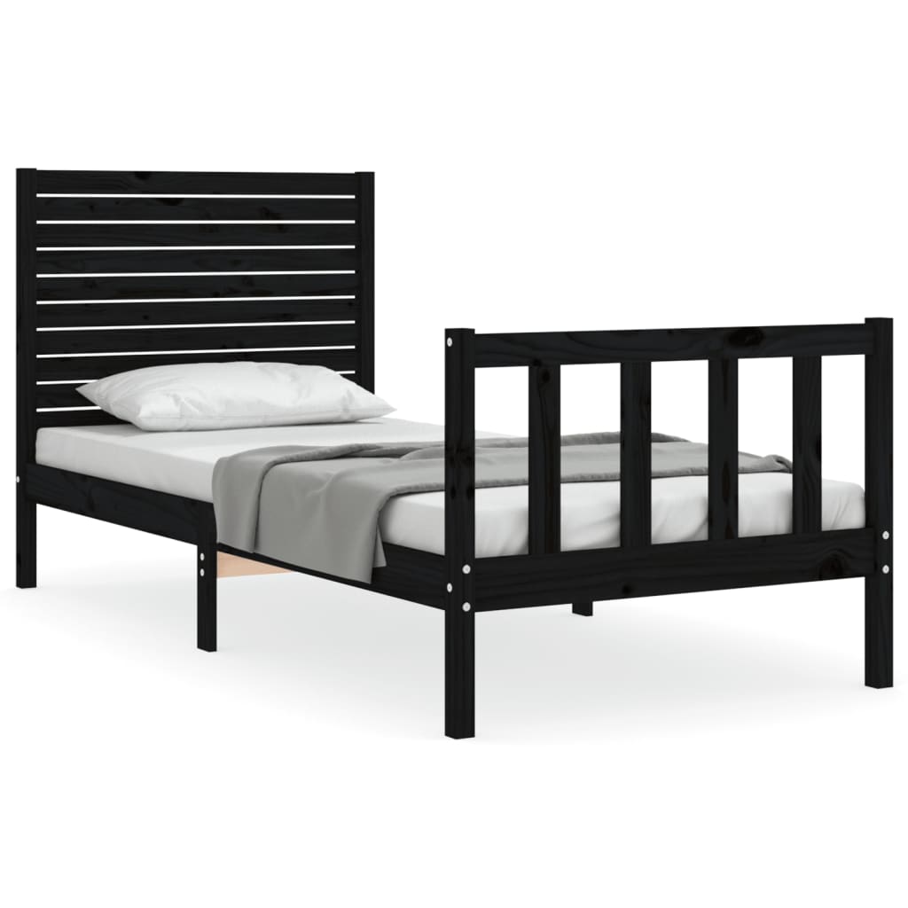 Bed Frame without Mattress Black 90x190 cm Solid Wood Pine