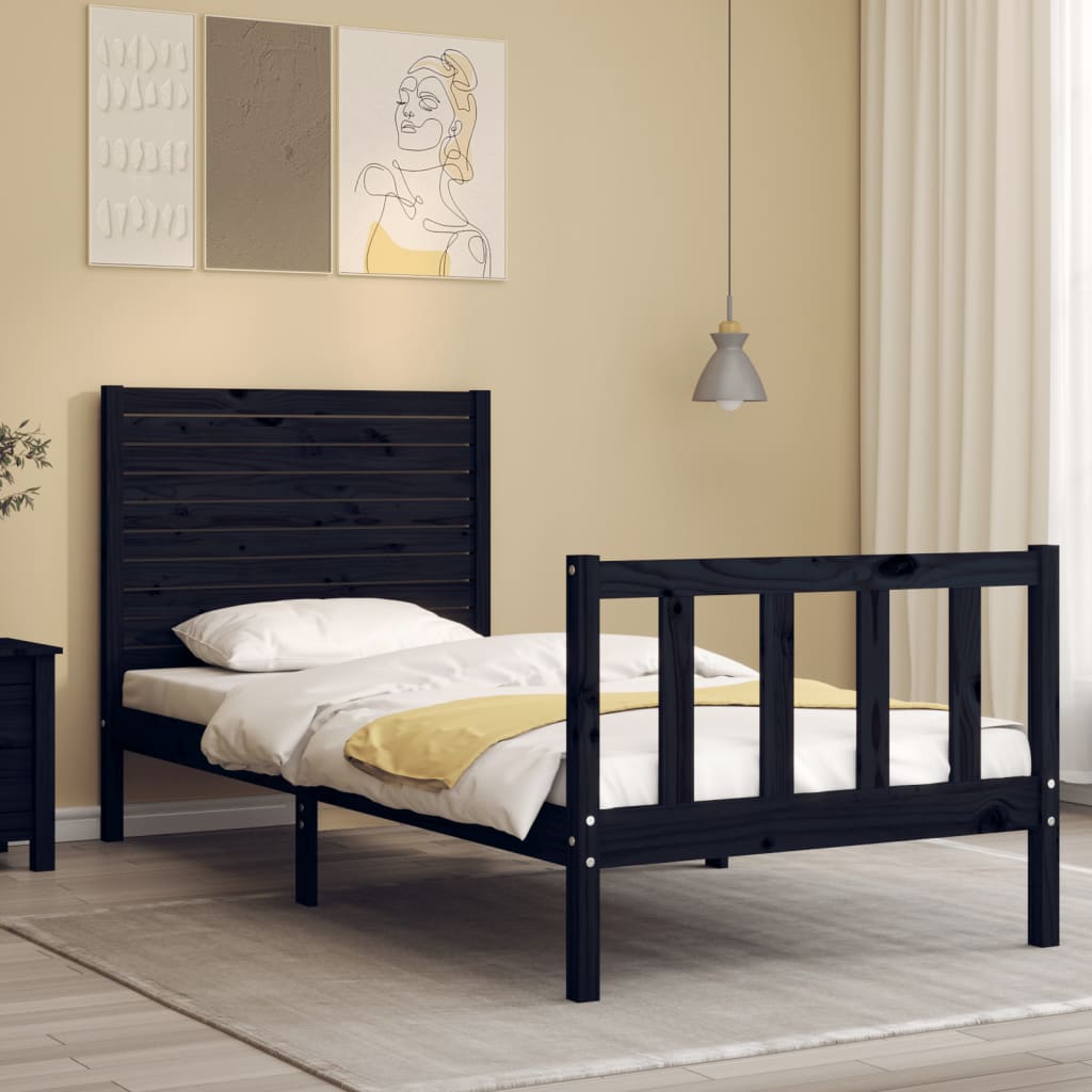 Bed Frame without Mattress Black 90x190 cm Solid Wood Pine