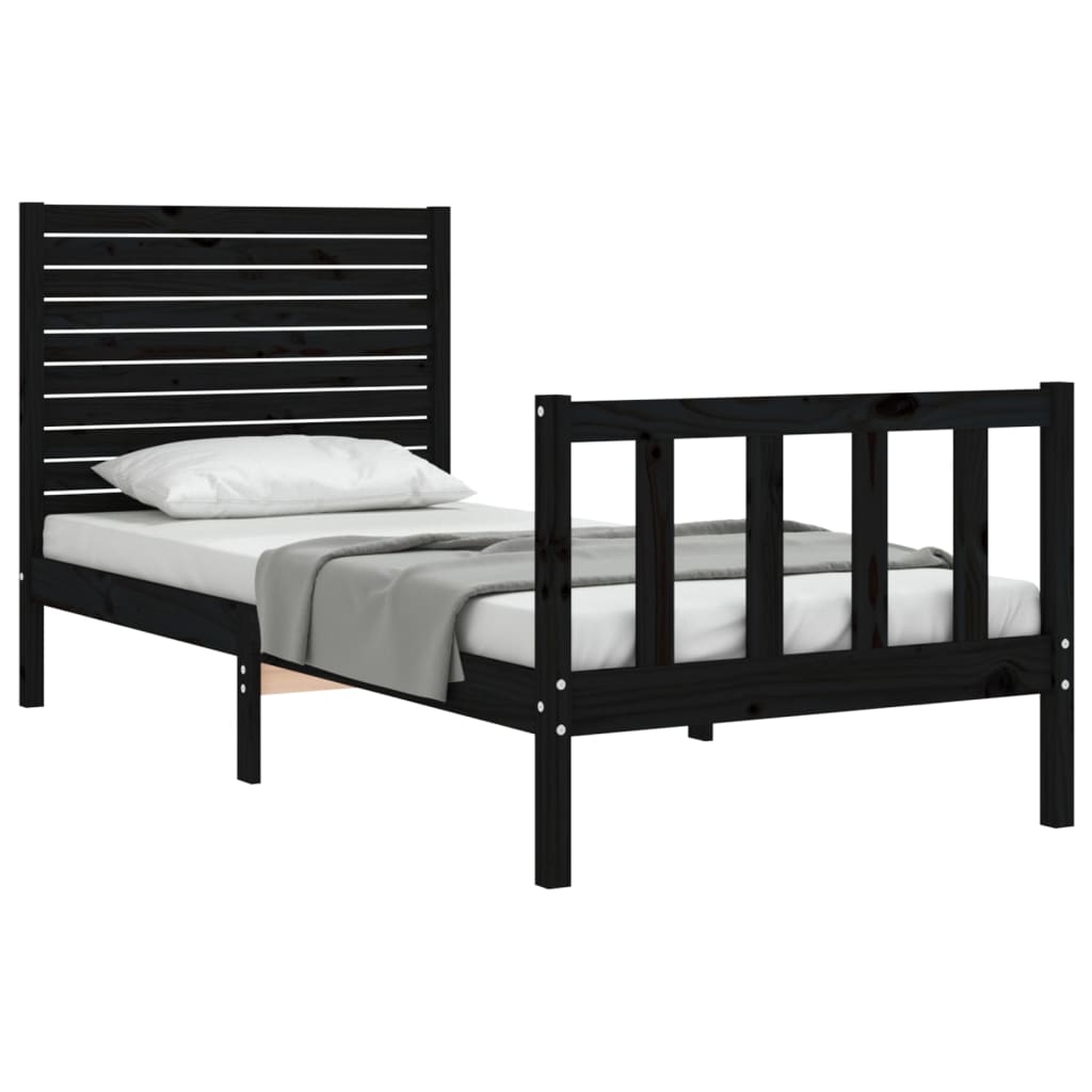 Bed Frame without Mattress Black 90x190 cm Solid Wood Pine