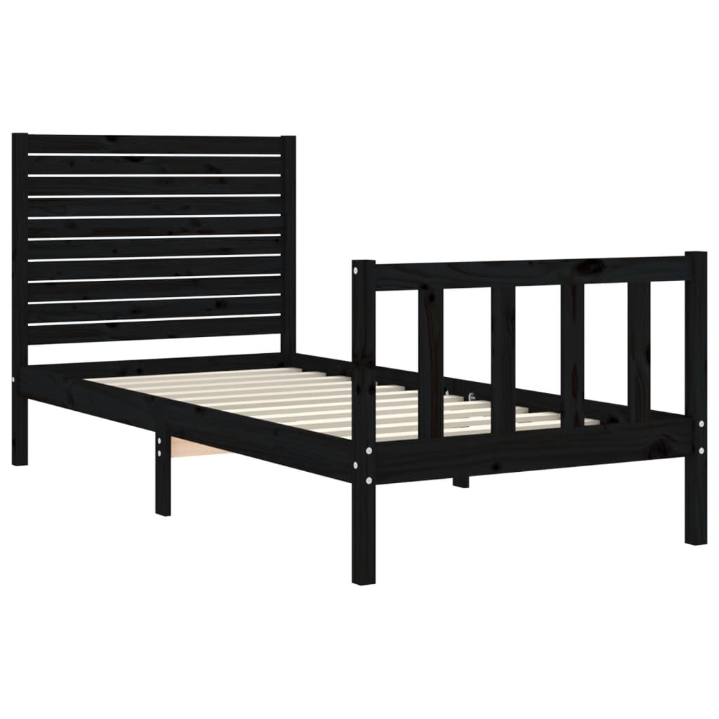 Bed Frame without Mattress Black 90x190 cm Solid Wood Pine