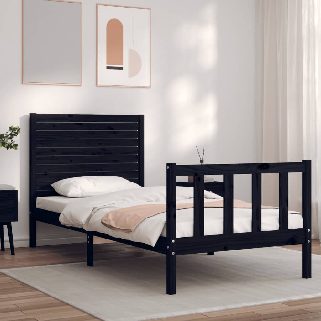 Bed Frame without Mattress Black 90x190 cm Solid Wood Pine