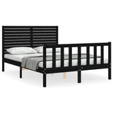 Bed Frame without Mattress Black 135x190 cm Solid Wood Pine - Front View