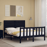 Bed Frame without Mattress Black 135x190 cm Solid Wood Pine - Side View