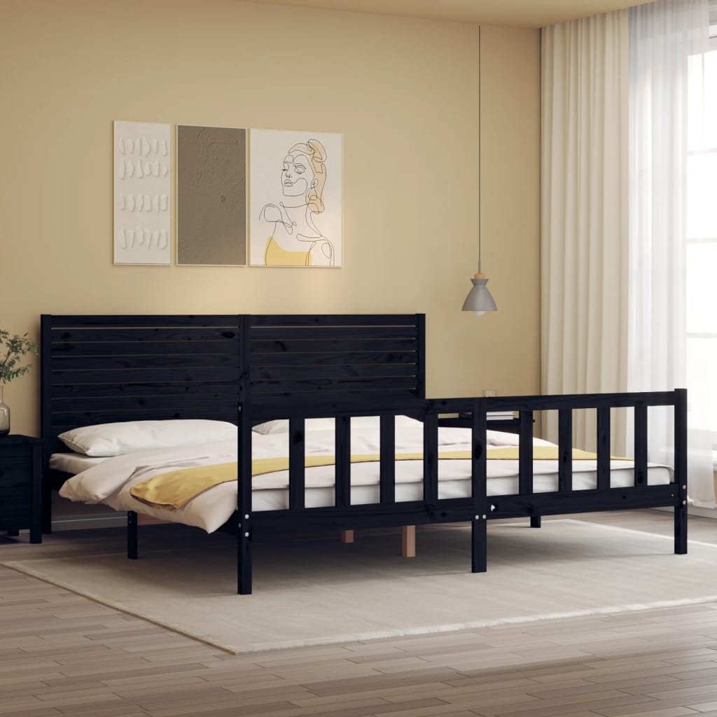 Bed Frame without Mattress Black 183x203 cm King Solid Wood Pine
