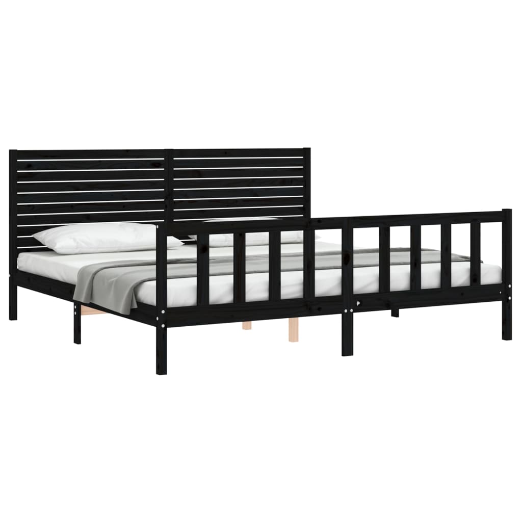 Bed Frame without Mattress Black 183x203 cm King Solid Wood Pine