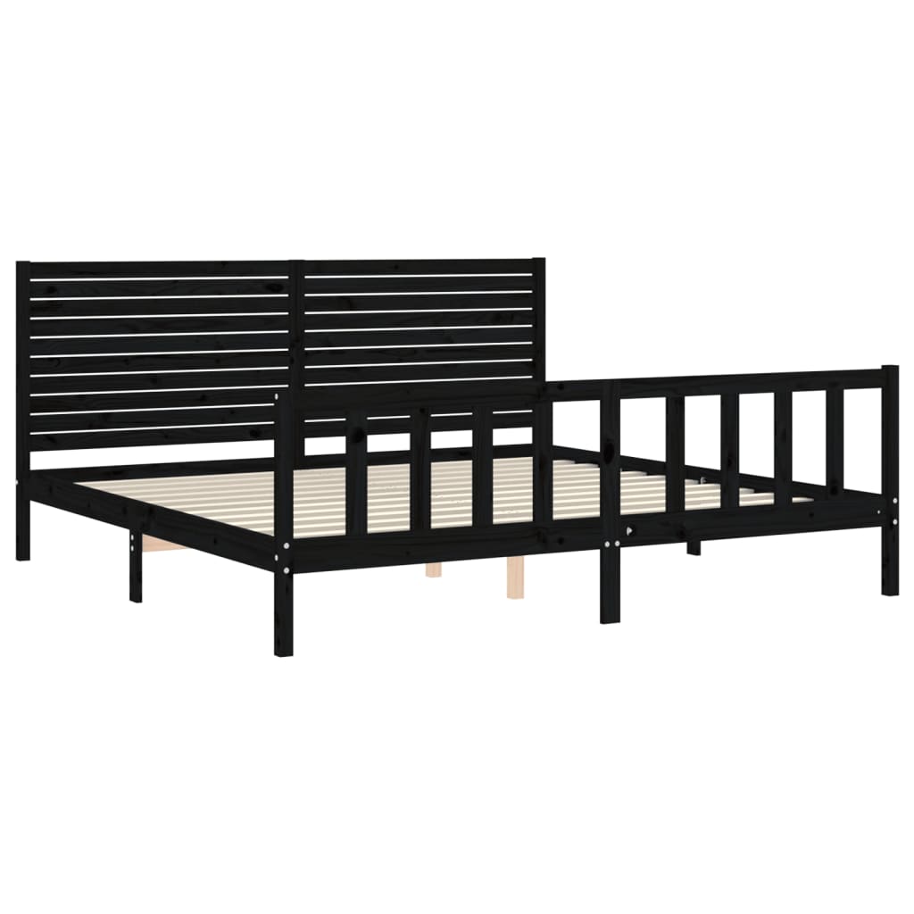 Bed Frame without Mattress Black 183x203 cm King Solid Wood Pine