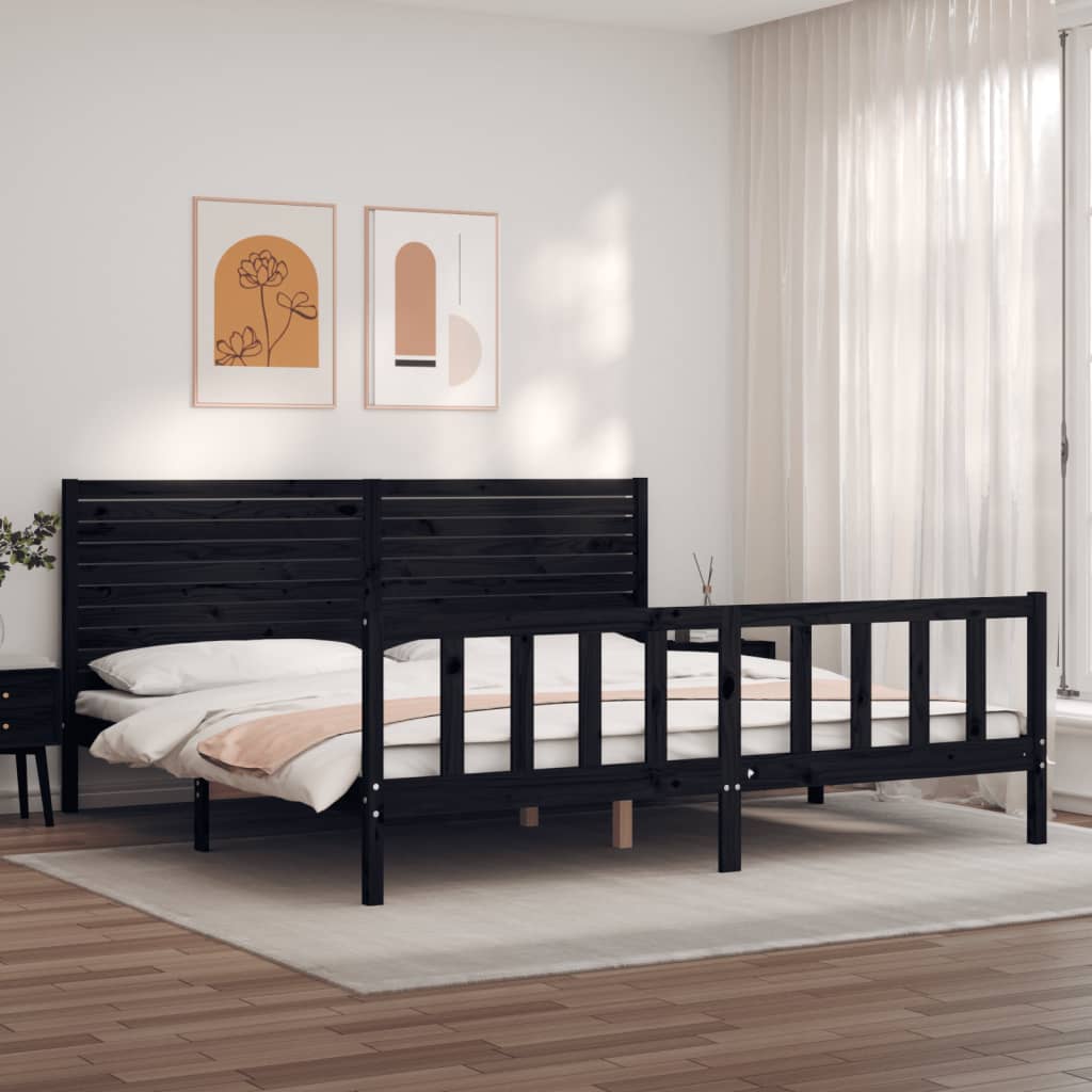 Bed Frame without Mattress Black 183x203 cm King Solid Wood Pine