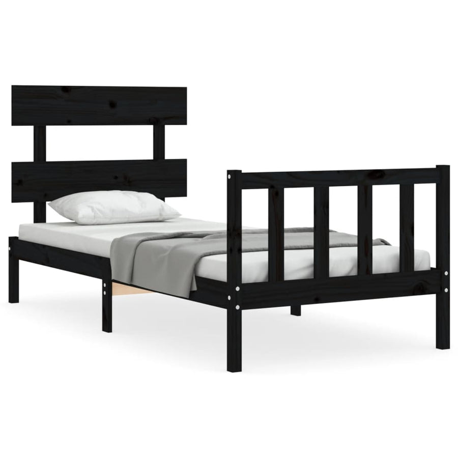 Bed Frame without Mattress Black 90x190 cm Solid Wood Pine