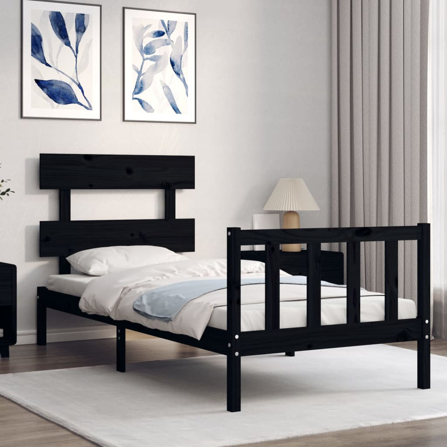 Bed Frame without Mattress Black 90x190 cm Solid Wood Pine