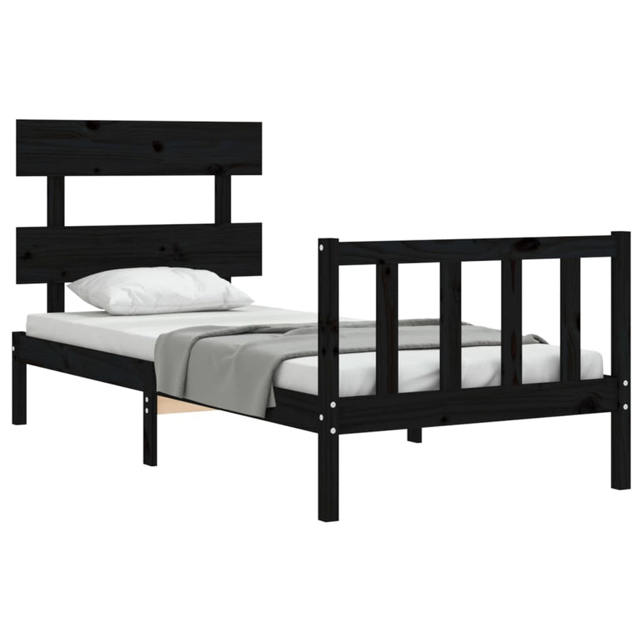 Bed Frame without Mattress Black 90x190 cm Solid Wood Pine