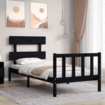Bed Frame without Mattress Black 90x190 cm Solid Wood Pine
