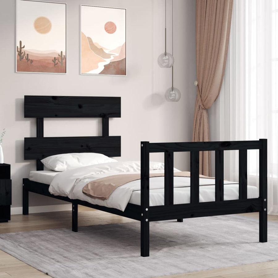 Bed Frame without Mattress Black 90x190 cm Solid Wood Pine