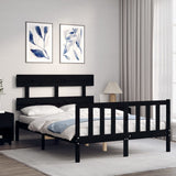 Bed Frame without Mattress Black 135x190 cm Solid Wood Pine - Side View