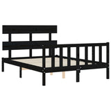 Bed Frame without Mattress Black 135x190 cm Solid Wood Pine - 45-Degree Angle