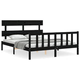 Bed Frame without Mattress Black 150x200 cm Solid Wood Pine - Front View