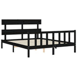Bed Frame without Mattress Black 150x200 cm Solid Wood Pine - 45-Degree Angle
